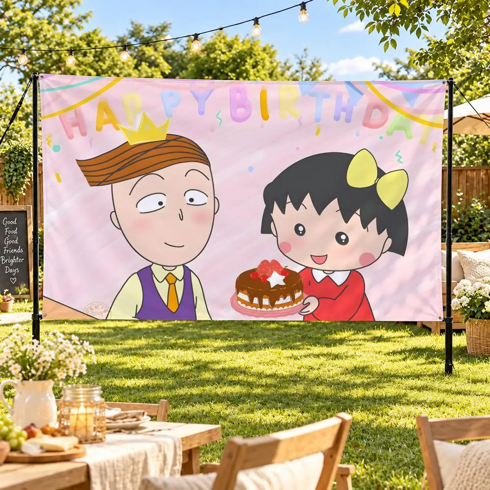 Maruko-chan Chibi Anime Flags Suitable For Party Club Outdoor Interior Wall Art Decoration Banner Fans Gift