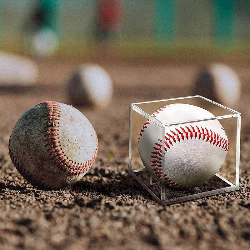Caixa de exibição de beisebol acrílica transparente premium, lembrança quadrada à prova de UV e suporte colecionável para bola assinada