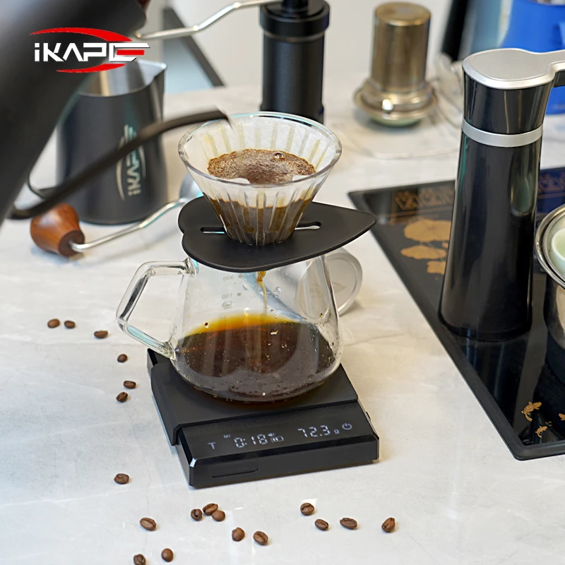 IKAPE Mini Coffee Scale with Timer Rechargeable Espresso Scale With Gravity Sensing 2kg/0.1g Accurate for Espresso&Pour-Over