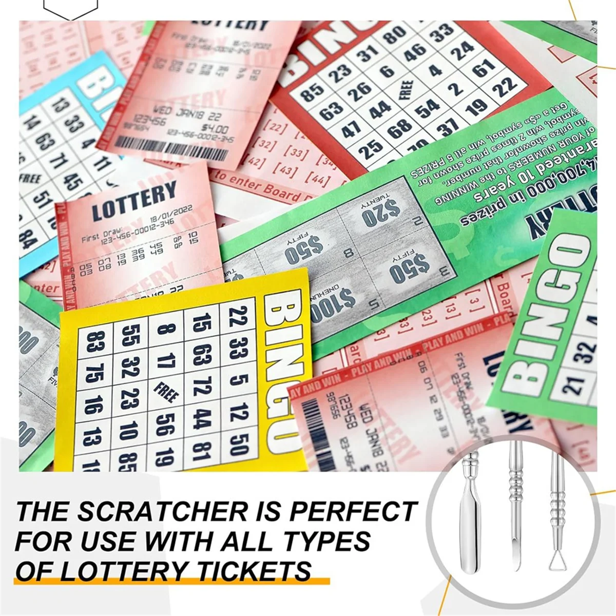 BOFOF 3 ชิ้นโลหะ Lottery Ticket Scratcher พร้อมกล่องเก็บสลาก Ticket Scratcher เครื่องมือลอตเตอรีผู้ถือตั๋วสําหรับผู้ใหญ่