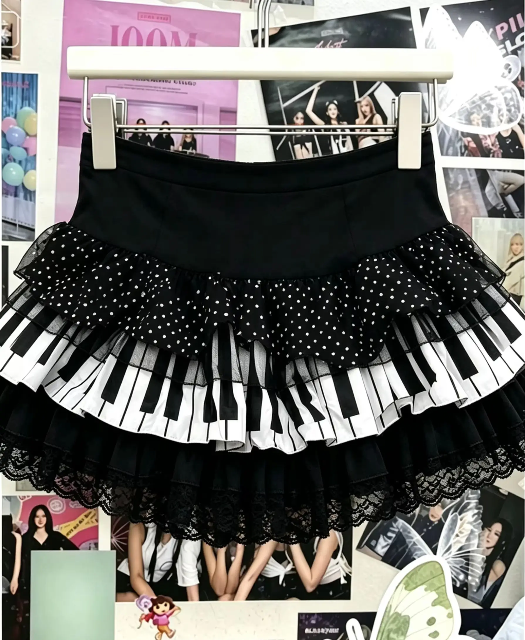 Women Y2k Piano Printed Sleeveless Vest Crop Tops Summer Mini Skirts Matching Set Retro Streetwear Outfits