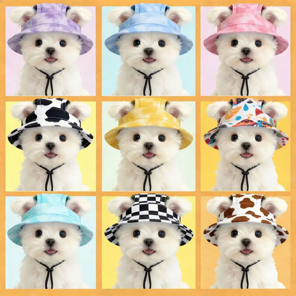 Dog Cat Fisherman Hat Adjustable Chin Strap Sun Protective Cap Outdoor Walking Pet Headwear Comfortable Breathable Design