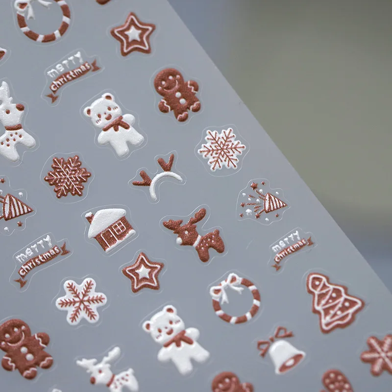 Thin Tough 3D Cartoon Nail Stickers Self Adhesive Heavy Snow Christmas Day Design High Quality Glossy Vinyl for Women Holiday