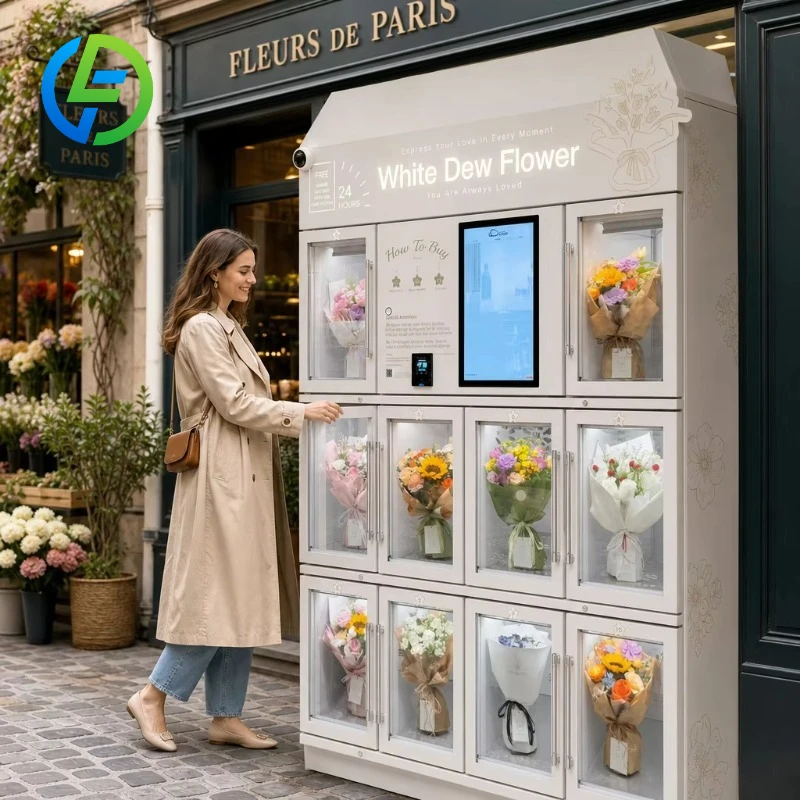 Customized Cloud-Based Remote Monitoring Smart Flower Vending Kiosk with Anti-Fog Glass and Adjustable Locker Sizes for Florists