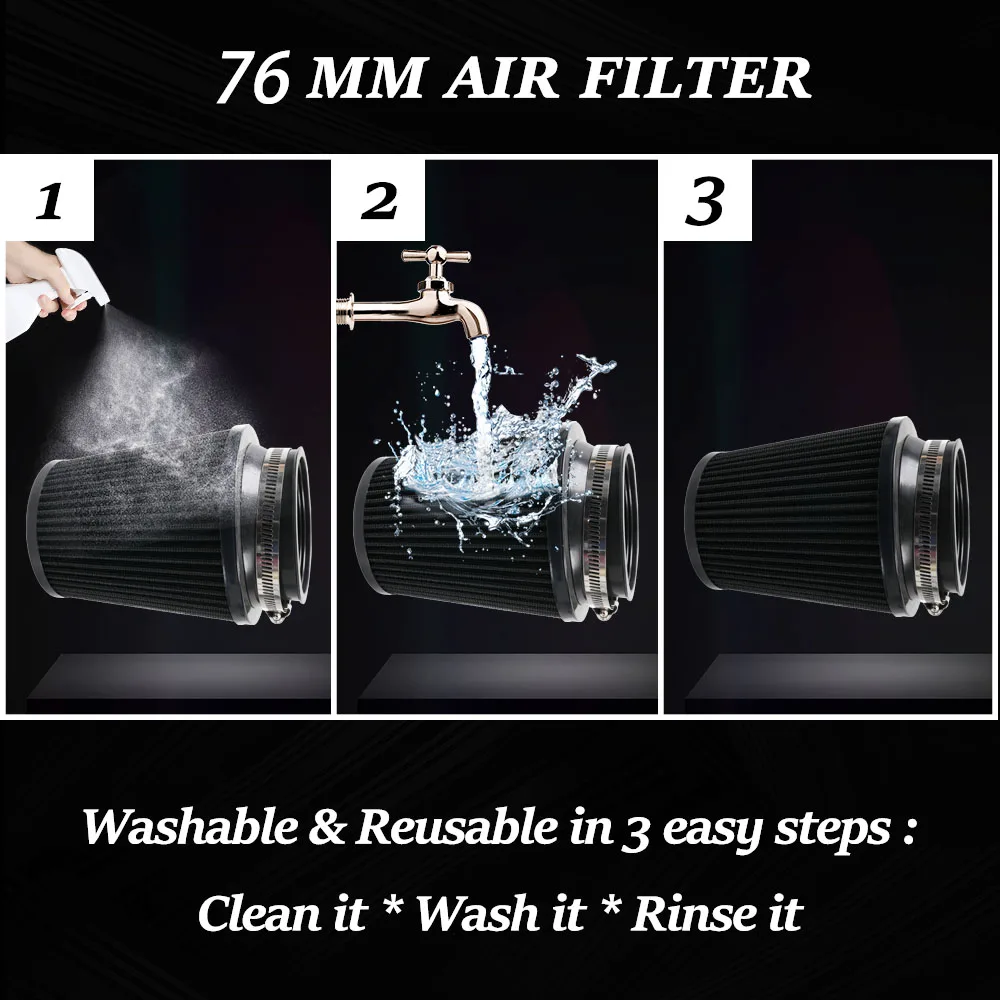 RASTP-76MM Auto Luftfilter Sport Power Mesh Kegel High Flow Auto Kaltlufteinlass Filter Induktion Kit Luft Reiniger OFI077 – Detail 5