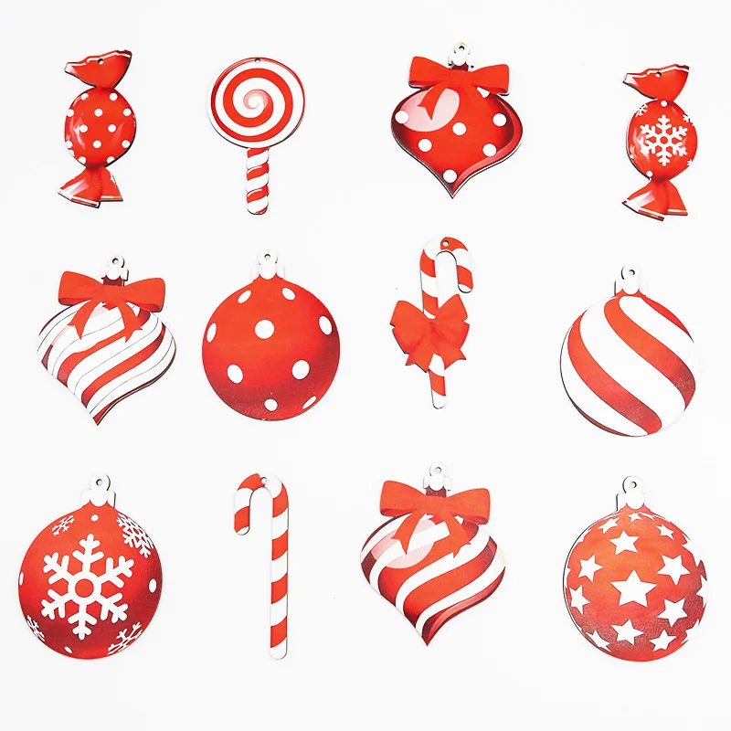 

(12 Pcs/bag) Christmas Colorful Wooden Lollipop Candy Decoration Xmas Tree Hanging Decorations Holiday Party Painting Materials