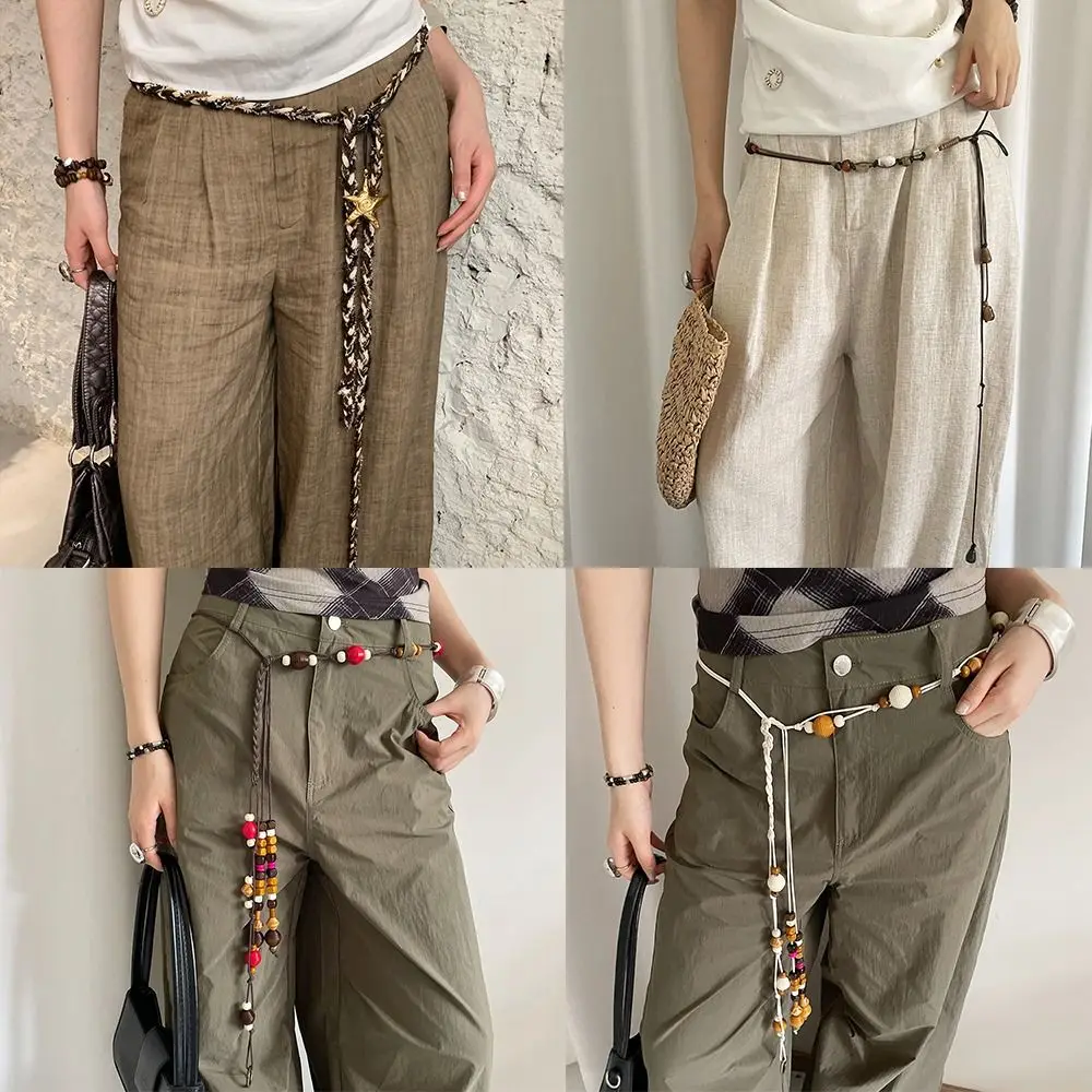 جديد خمر اللون حزام حبل الصدام مضفر نجم البحر قلادة الخصر سلسلة البوهيمي مطرز حزام الزخرفية الرجال النساء