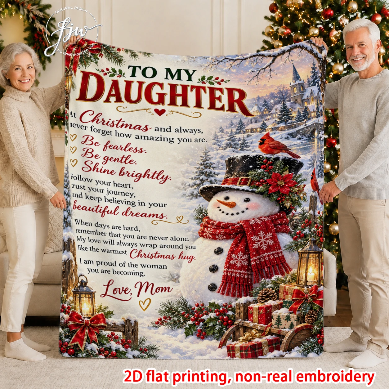 1pcs Christmas Family Themed Throw Blanket For Daughter Mom Dad Granddaughter Festive Winter Home Decor