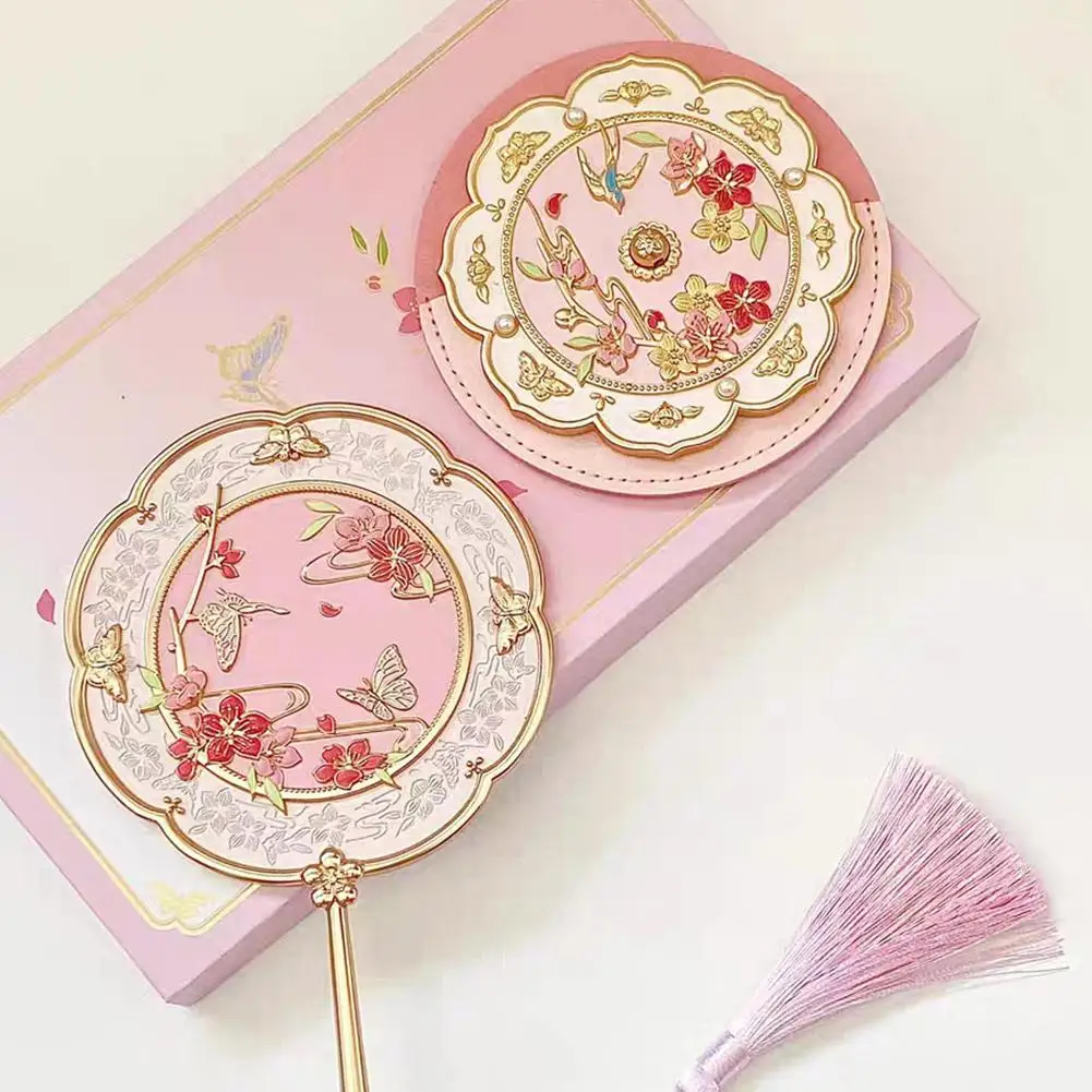 Retro Peach Blossom Mini Mirror Make Up Style Chinese Portable Mirror