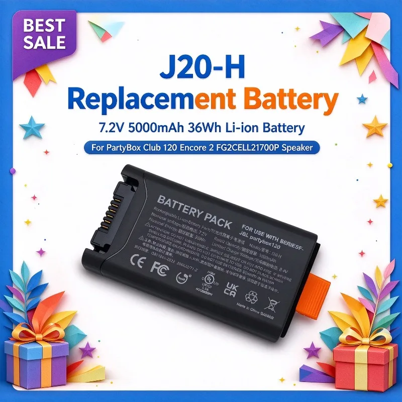 J20-H 7.2V 5000mAh 36Wh High Capacity Replacement Li-ion Battery for JB L  PartyBox Club 120 Encore 2 FG2CELL21700P Speaker