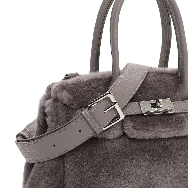 フェイクファー トートバッグ、高級デザイナーズ ショッパーバッグ レディース、ファッショントップハンドルバッグ クロスボディストラップ付き、女性用ショルダーハンドバッグ