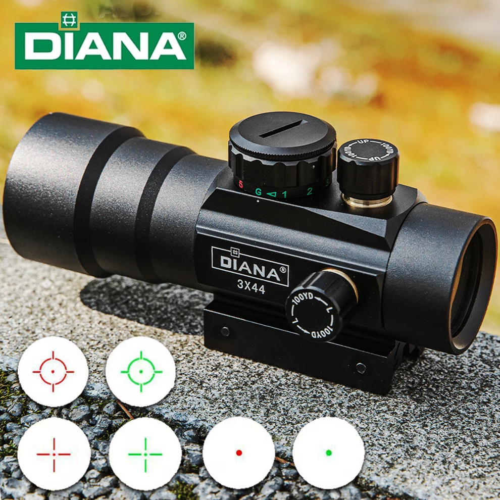 Mira Telescópica DIANA 1X40 con Punto Rojo, Mira Óptica con Retícula 3X44, Mira Holográfica para Exteriores