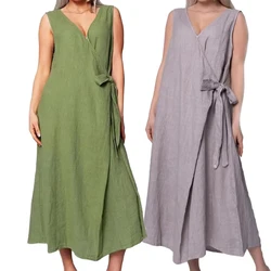 Women Dress Elegant Lace-up Maxi Dress with Bateau Neckline for Women Loose Waist Design Solid Color Thin Dress Long Sleeve