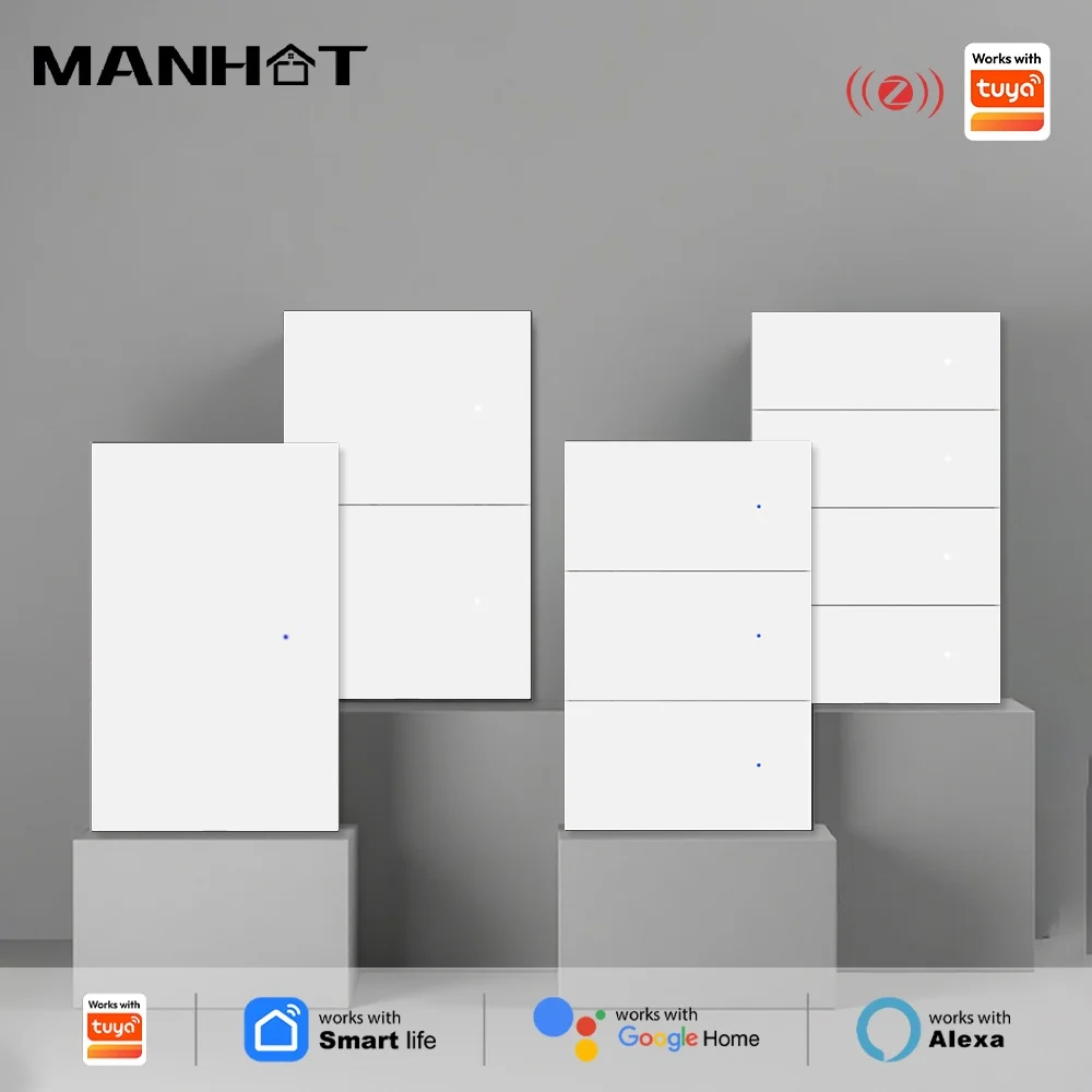 Manhot ZigBee US Smart Light Switch Push Button Wall Switch Neutral Wire Required Works With Smart Life Alexa Google Home Voice