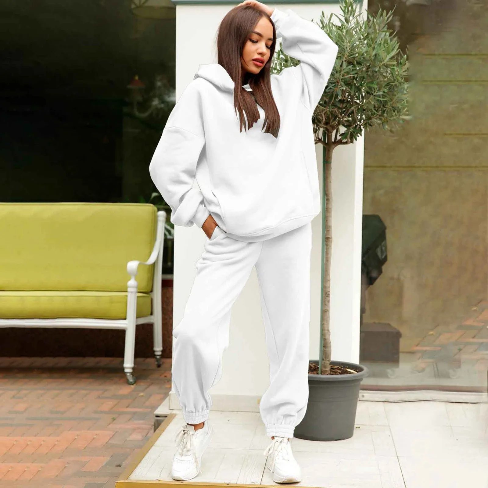 2 Piece Sweatshirts And Jogging Pants Outfits Sweatpants  Women Tracksuit Autumn Winter Warm Hoodies Top Suits Casual Hooded