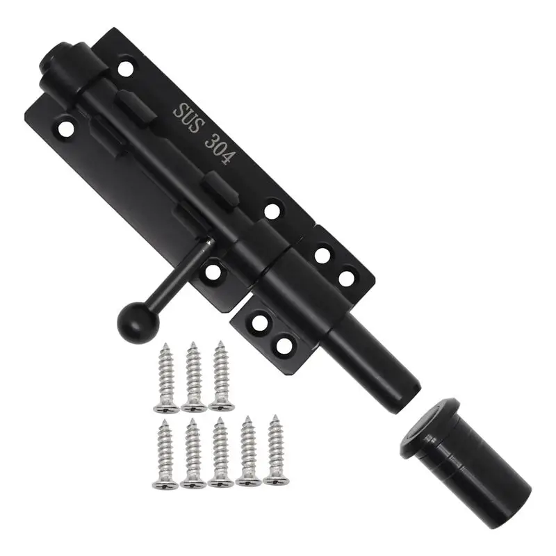 B84B-Heavy Duty Slide Bolt Gate Latch With A Padlock, Horizontal Bolt Latch Floor Latch Hardware And Lockable Black