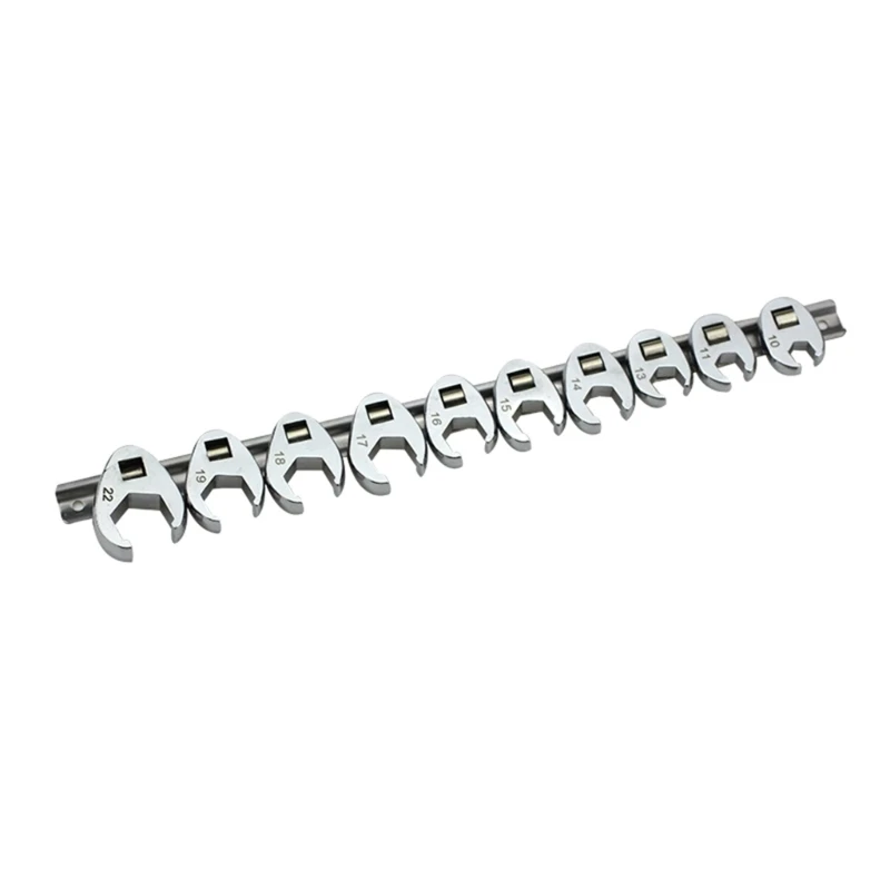 10Pcs Ratchet Wrench for Mechanic 3/8Inch Wrench with Clip On Organizers Repair Tool 10-22mm Metric Crowfoot Wrench