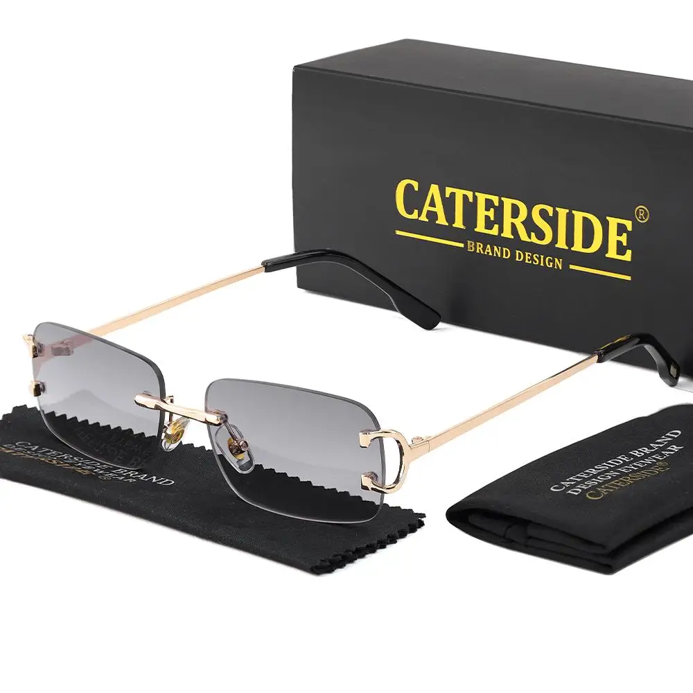 CATERSIDE Herren-Sonnenbrille ohne Rand, kleiner Rahmen, Markendesign, Metall, modische Sonnenbrille, Damen-Dekoration, Outdoor-Brille, UV400 – Detail 8