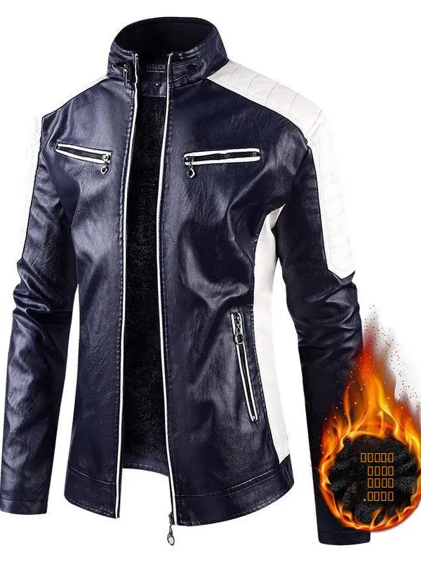 

Мужская утепленная куртка из искусственной кожи с флисовой подкладкой, повседневная, с длинными рукавами, на молнии, с прямым подолом, модное кожаное пальто