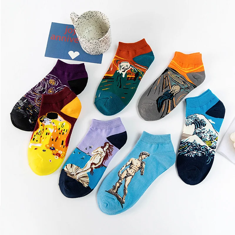 3 Pairs Men's Ankle Socks Couple Casual Novelty Colorful Summer Happy Combed Cotton Short Socks Plaid Dress Boat Socks Harajuku