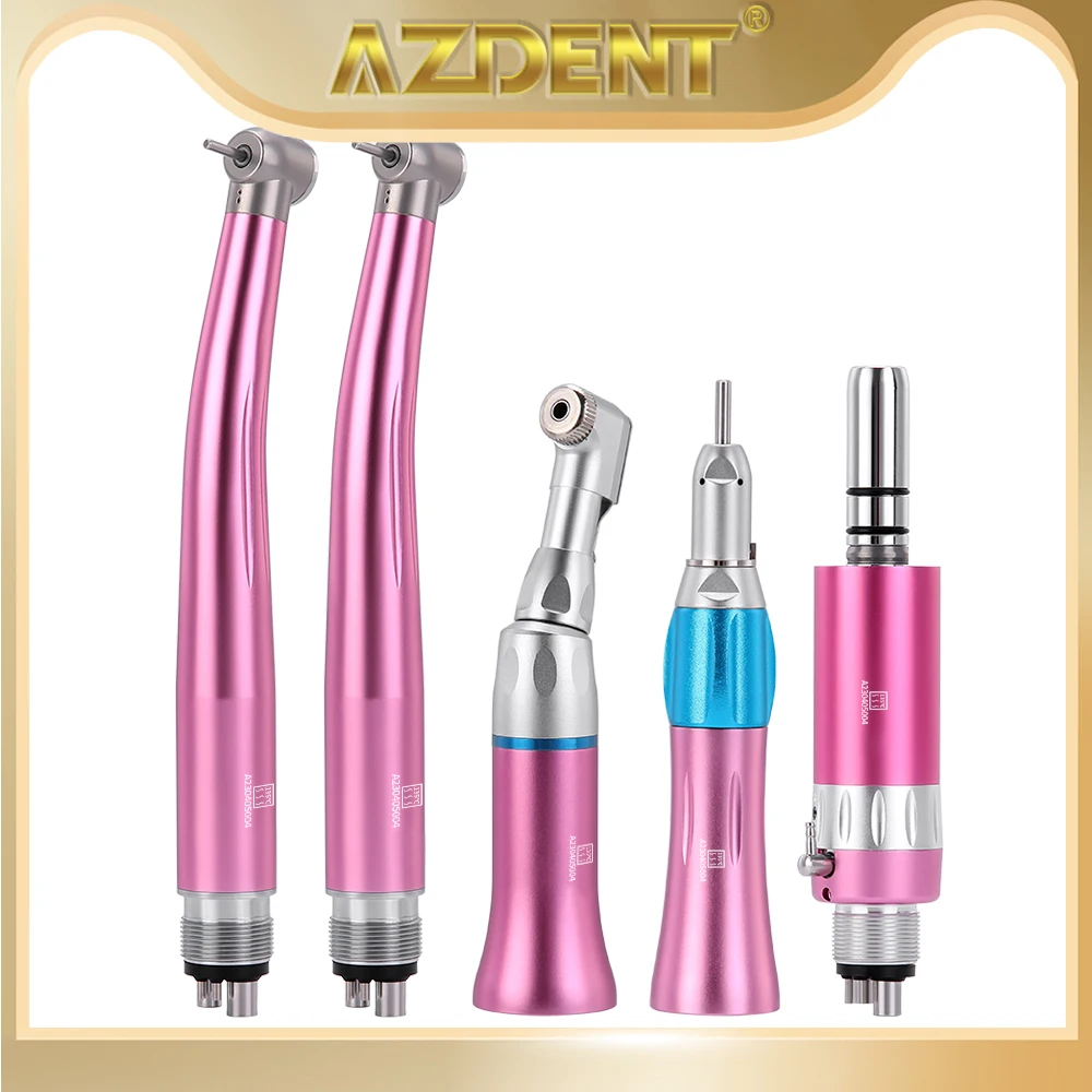 AZDENT Dental 2/4 Holes High and Low Speed Handpiece Kit 2PCS Push Button High Speed Handpiece Contra Angle Air Motor Straight