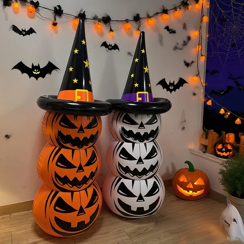 Inflatable Halloween Floor Lamp Toys Halloween Party Supplies Decoration PVC Luminous LED Pumpkin Ghost Air Model Vertical Light