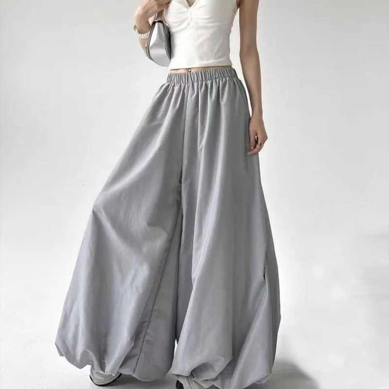 Damskie spodnie casualowe z szerokimi nogawkami, z wysokim stanem, luźne, w kształcie litery A, typu latarnia, damskie letnie nowe wyszczuplające długie spodnie.