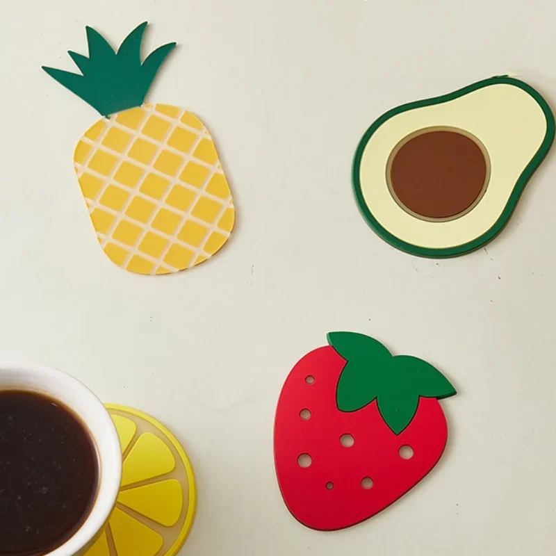 Creative Fruit PVC Silicone Coasters Strawberry Pineapple Avocado Tea Coaster Non-slip Heat Insulation Cups Home Mats