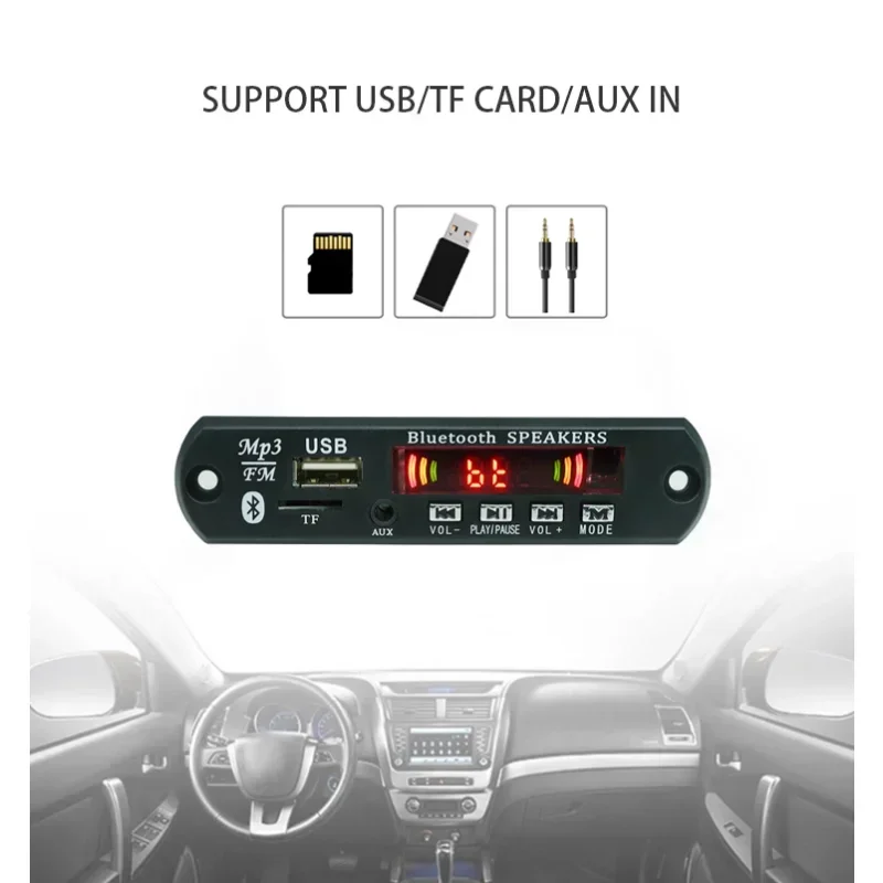 DC 12V Car TF Card Version 2x15W Amplifier MP3 Decoding Module Bluetooth 5.0 Music Speaker USB FM Remote Power Decoder Board