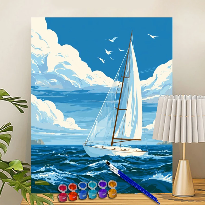 Painting By Numbers Sea Wander Acrylic Paint Canvas Dropshipping Portrait Family Children Photo Christmas gifts
