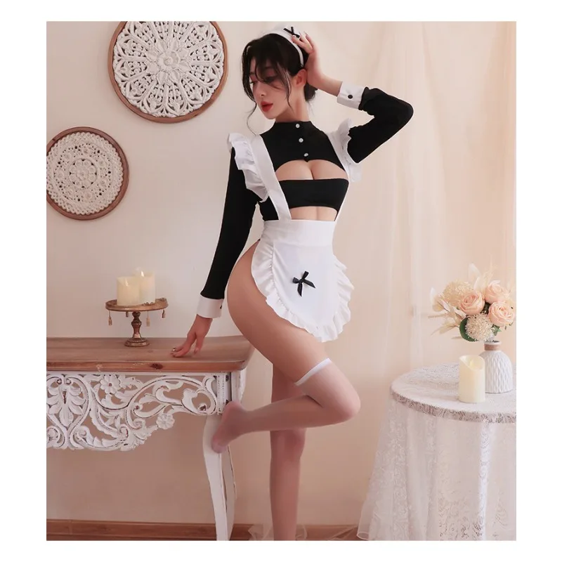 

Ladies' Erotic Lingerie Sexy and Obedient Maid Outfit Exposed Breasts Hollowed Out Crotch Role-playing Uniform Seductive