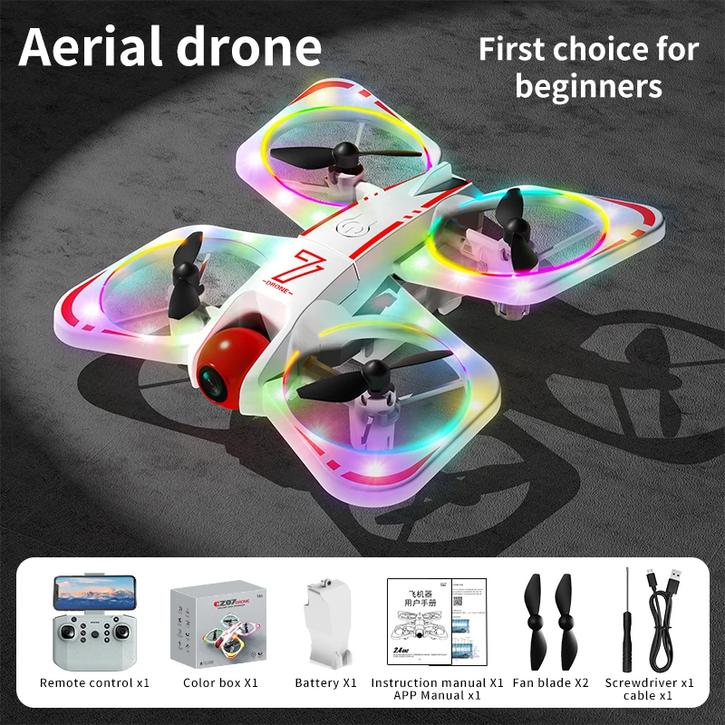 CZ07 RC Quadcopter Drone: 4K Dual-Camera WiFi, 360° Stunts, Rotating Color Lights, Optical Flow, Kids Toy Gift