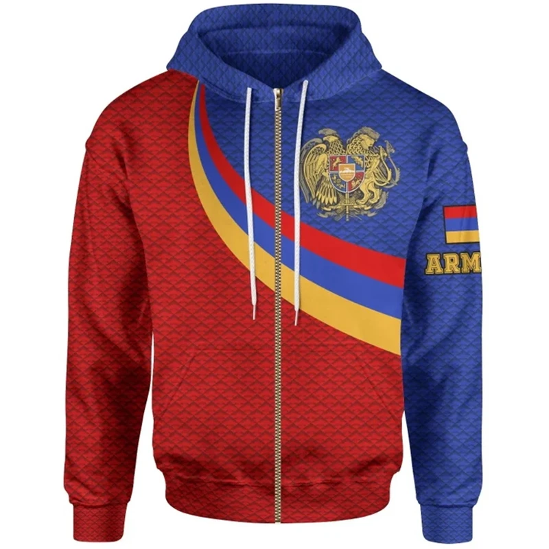 Full Print Armenia National Flag Zip Up Hoodies For Men Women Spring Autumn Oversized Jacket Coat Mens Sport Tracksuit Clothing