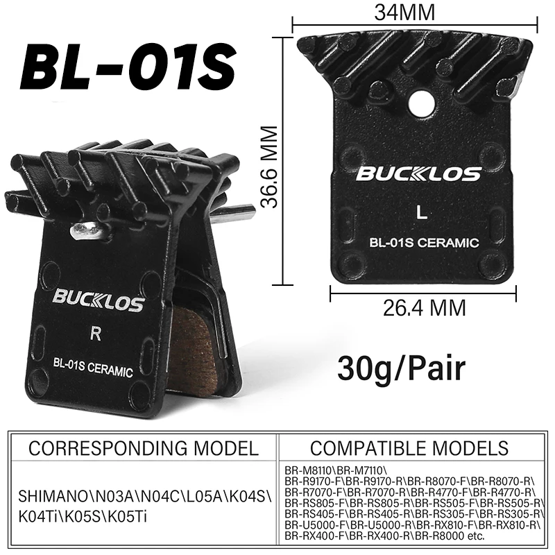 BUCKLOS Ceramic Bike Brake Pads Bicycle Hydraulic Disc Brake Pad Road MTB Brakes Pads Fit Shimano L05A N03A K04S K05S Brake Part