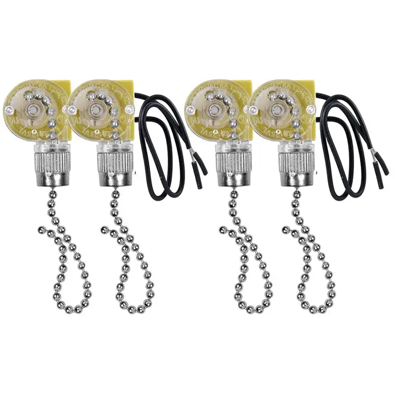 DT17 Ceiling Fan Light Switch, 4 Pack for Zing Ear ZE-109 Two-Wire Pull Chain Switch for Ceiling Light Fans Lamps, Silver Metal