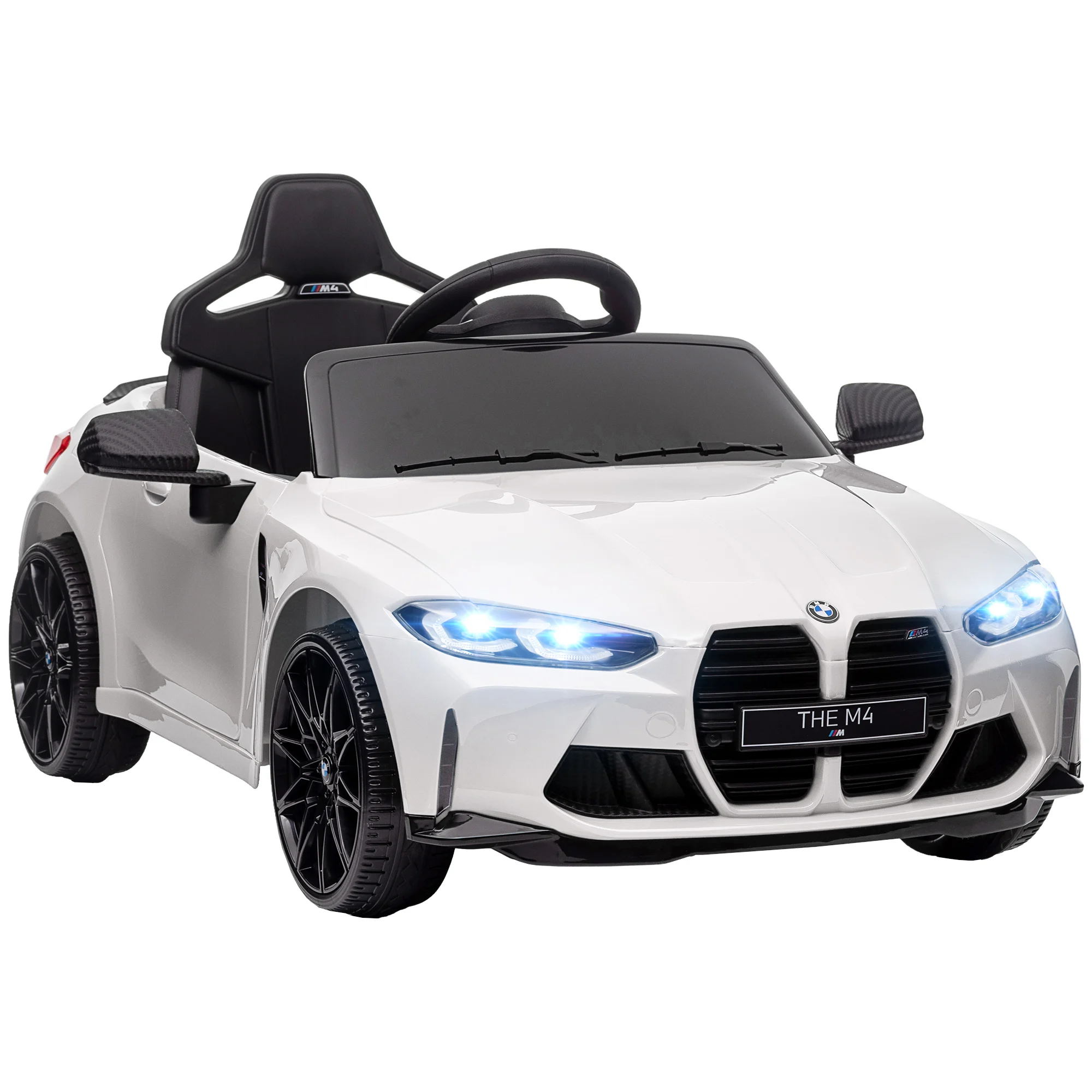 Coche de Batería para Niños 12V BMW M4 con Mando a Distancia Faros Bocina Música Velocidad 3-5 km/h Blanco — oferta en AliExpress