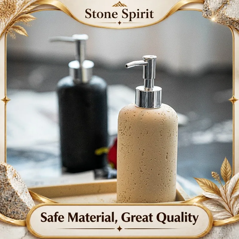 Wabi-Sabi Travertine Pump Bottle, Luxury Dispenser for Lotion Shampoo Hand Soap Shower Gel, Hotel Bathroom Decor, Cross-Border