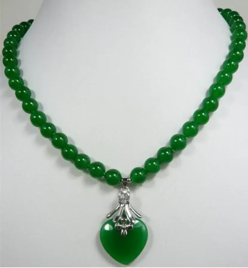 2 styles! beautiful 7-8mm green jade beads with green heart jade pendant necklace for anniverary and party