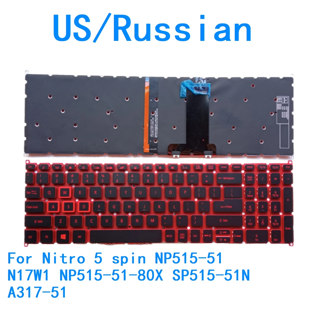 New US Russian Language  Backlit Keyboard For Acer Nitro 5 spin NP515-51 N17W1 NP515-51-80X SP515-51N A317-51