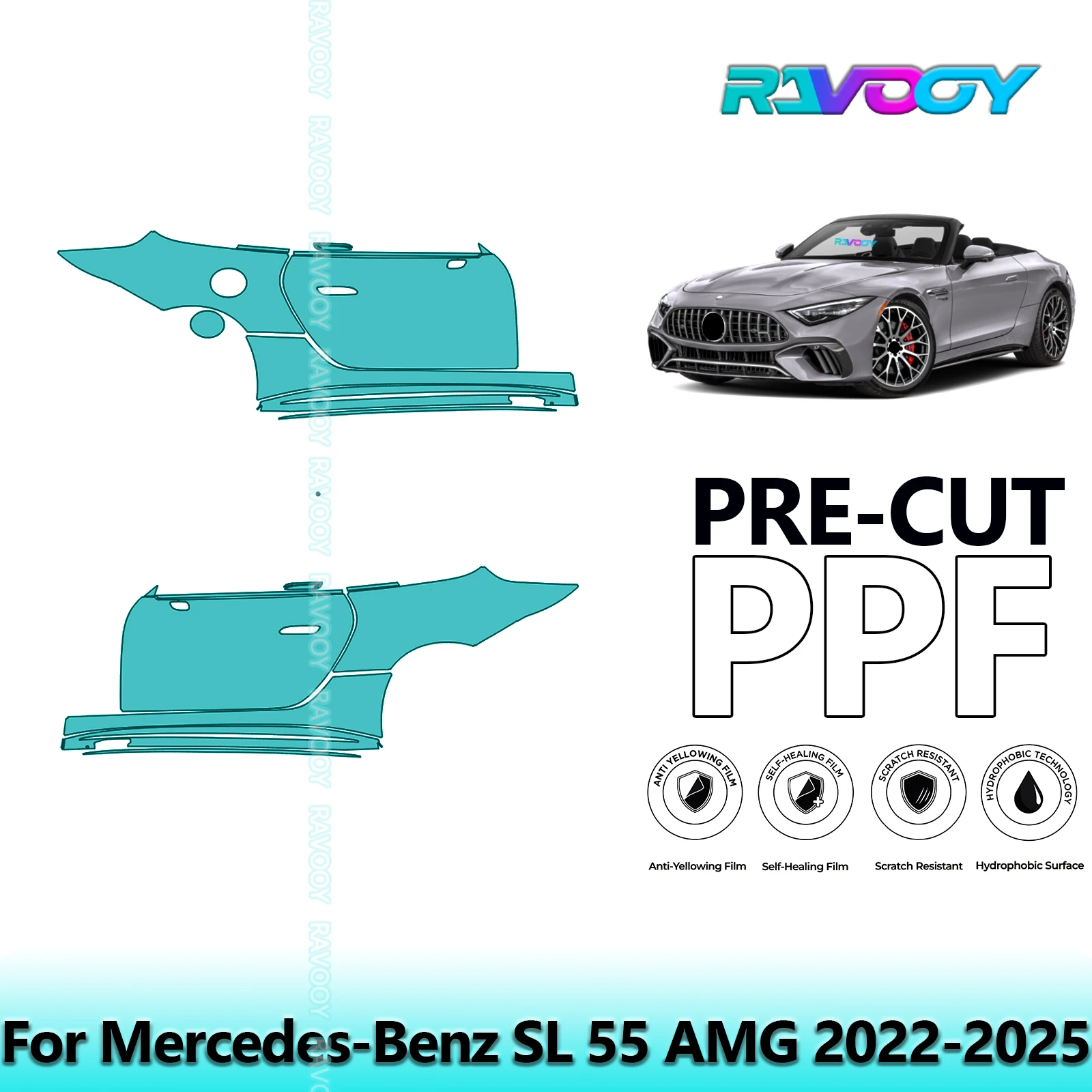 

For Mercedes-Benz SL 55 AMG 2022-2025 8.5mil Clear Matte Pre-Cut PPF Door & A/B Pillar Kit TPU Paint Protection Film Set