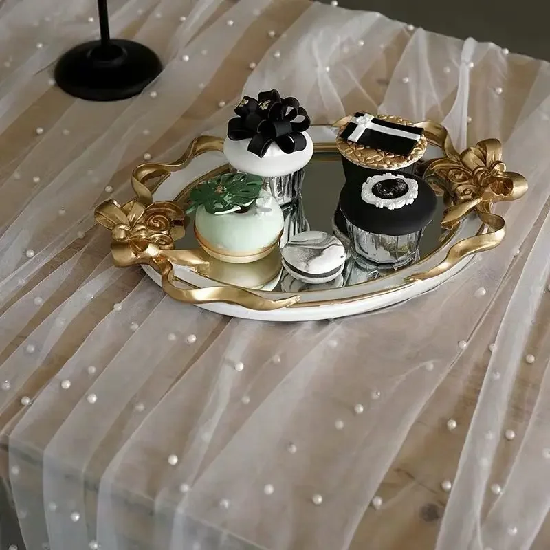 

Pearl Yarn Table Runner Cloth Wedding Decoration Dinner Bride Party Pearl Yarn Tulle Tablecloth Party Rectangular Table Cover