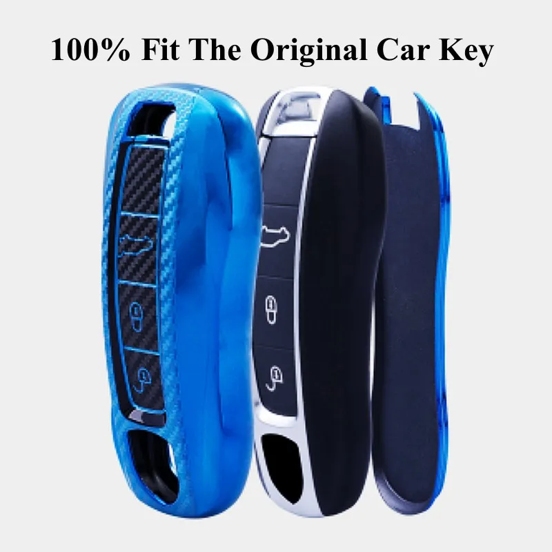 Carbon Fiber TPU Car Key Case Cover For Porsche Panamera Cayenne 971 911 9YA Macan Boxster 34 Buttons Keyless Remote Protection