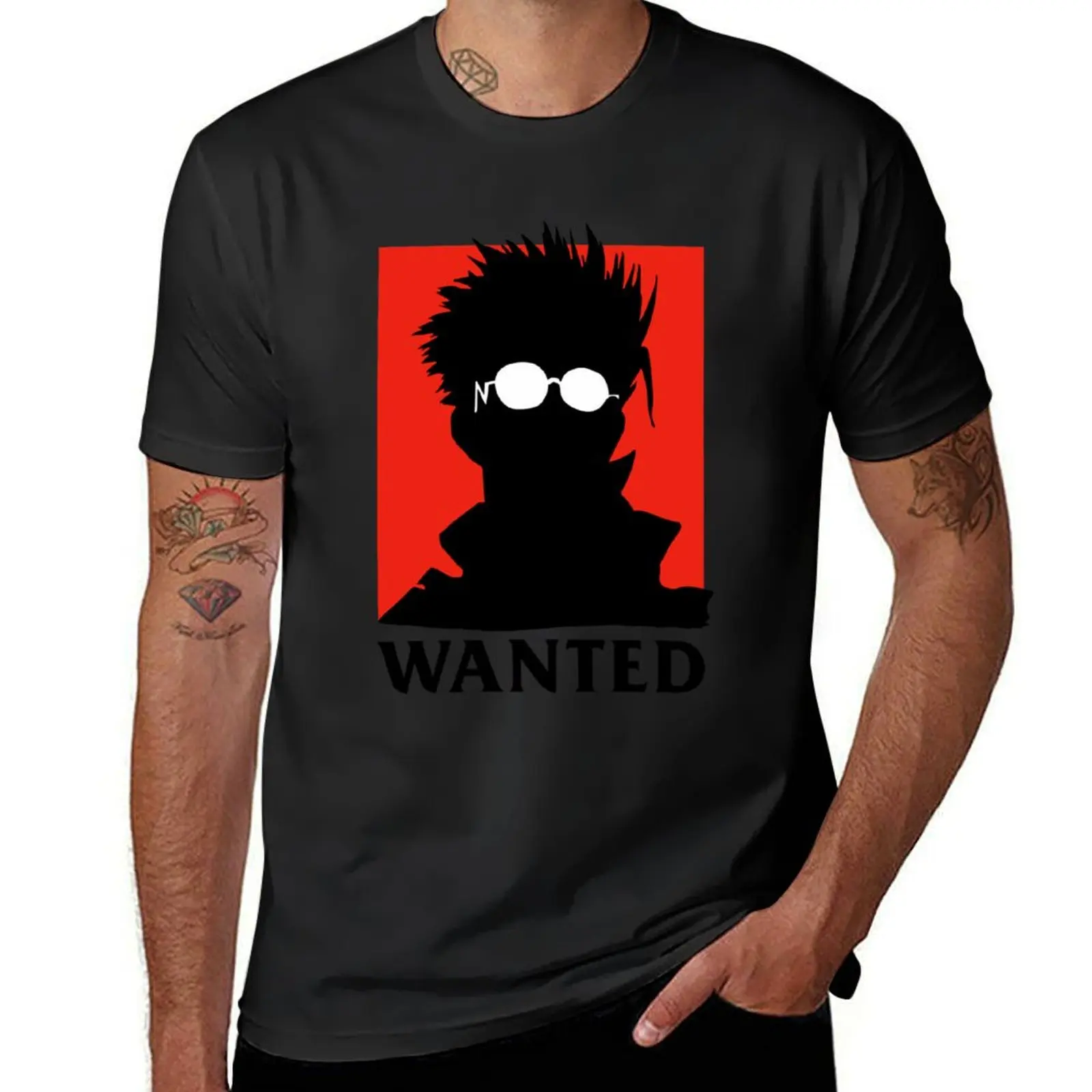 

vash the stampede silhoutte wanted T-Shirt sweat hippie clothes vintage anime clothes plain t shirts men