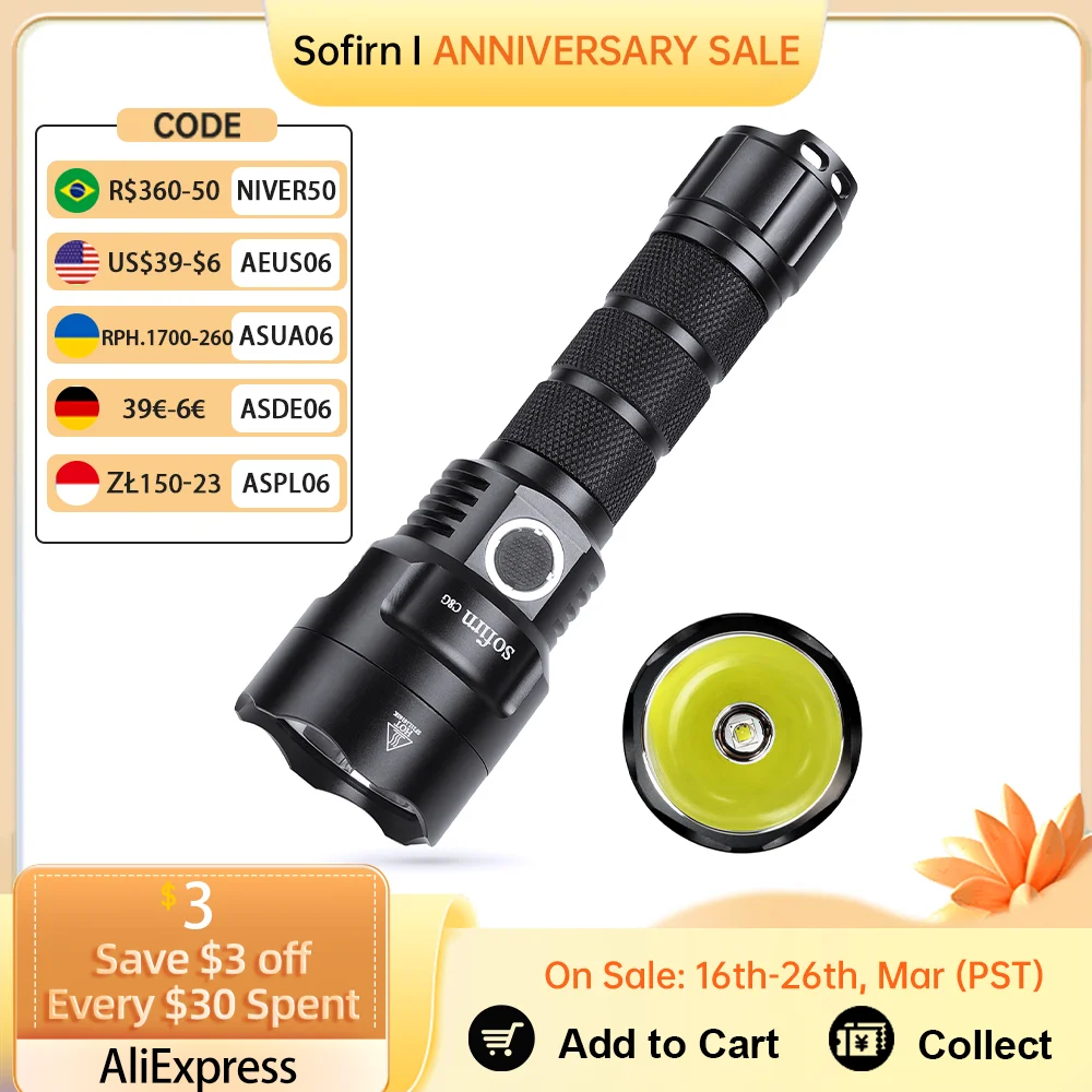 Sofirn C8G Powerful 21700 LED Tactical Flashlight SST40 2000lm 18650 Recharge Battery Torch with ATR 2 Groups Ramping Indicator