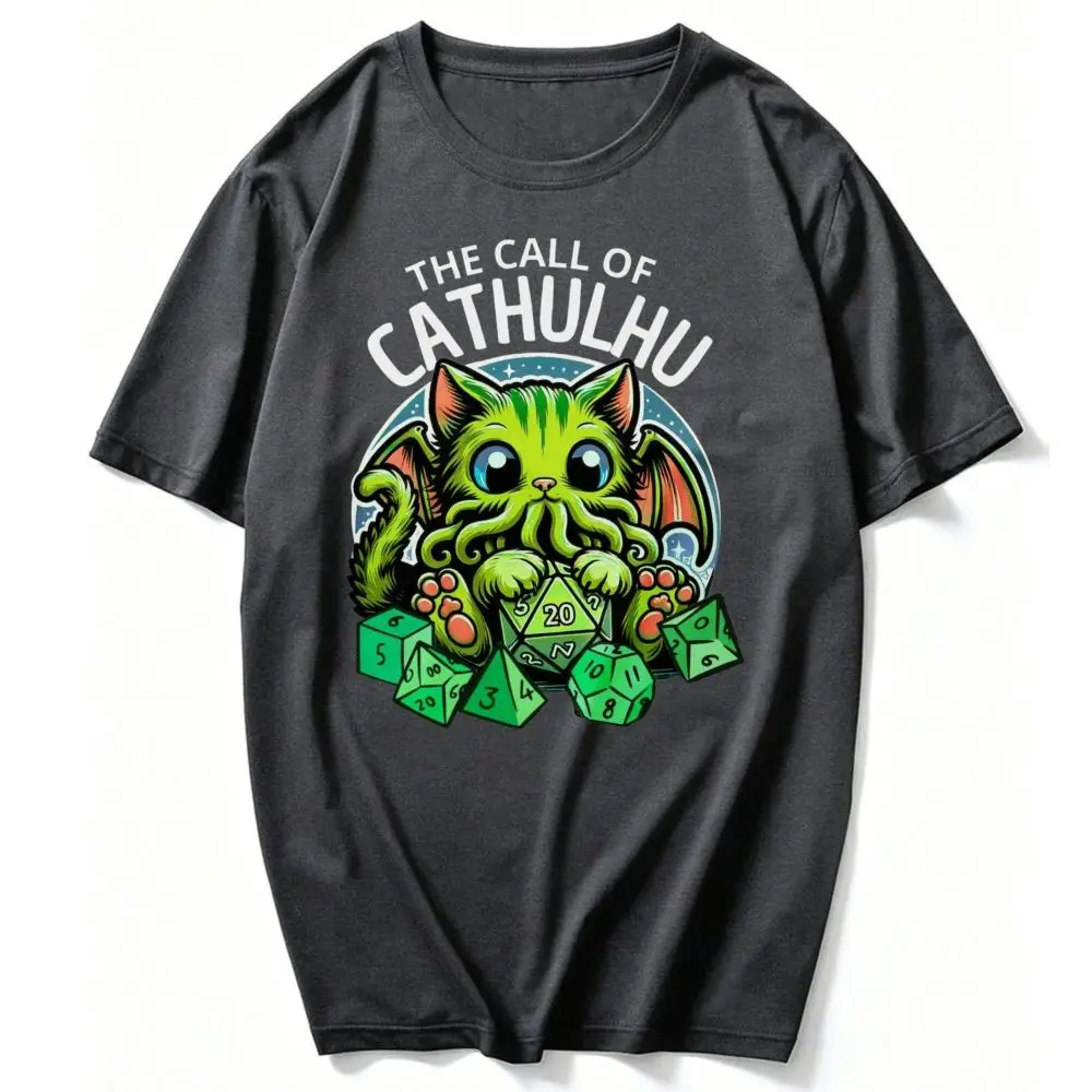 2026 Funny Cat Shirt CALL OF CATHULHU Cthulhu Tshirt Cathullu Geeky Cryptid Mindflayer Lovecraft Cat Kitten Playing Ttrpg Dice G
