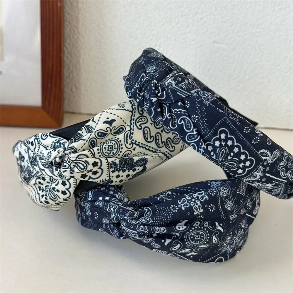 

Fashion Top Knotted Head Hoop Hair Accessories Cashew Flowers Printing Headband Cross Turban Headwrap Paisley Wide Hair Hoop