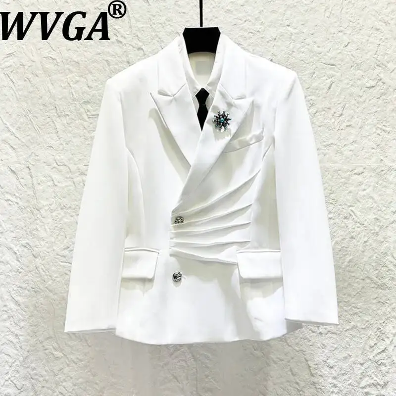WVGA Spring Autumn New Men Deconstructed Design Metal Pleated Trendy Jacket Fashion High-end Niche Chic Casual Blazer Ins W25943