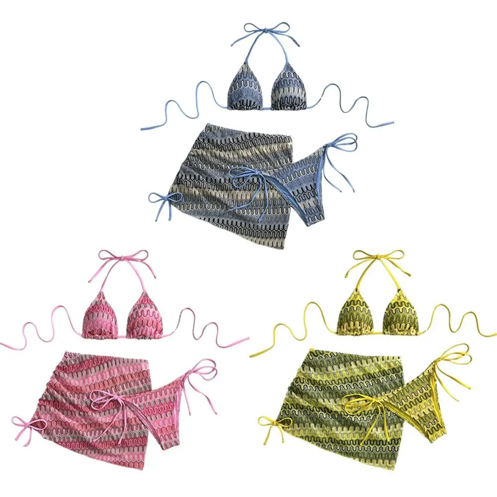 3Pcs/Set Fashion Summer Beach Bikini Brazilian Halter Women Swimsuit Casual Bathing Suit Swimwear Holiday