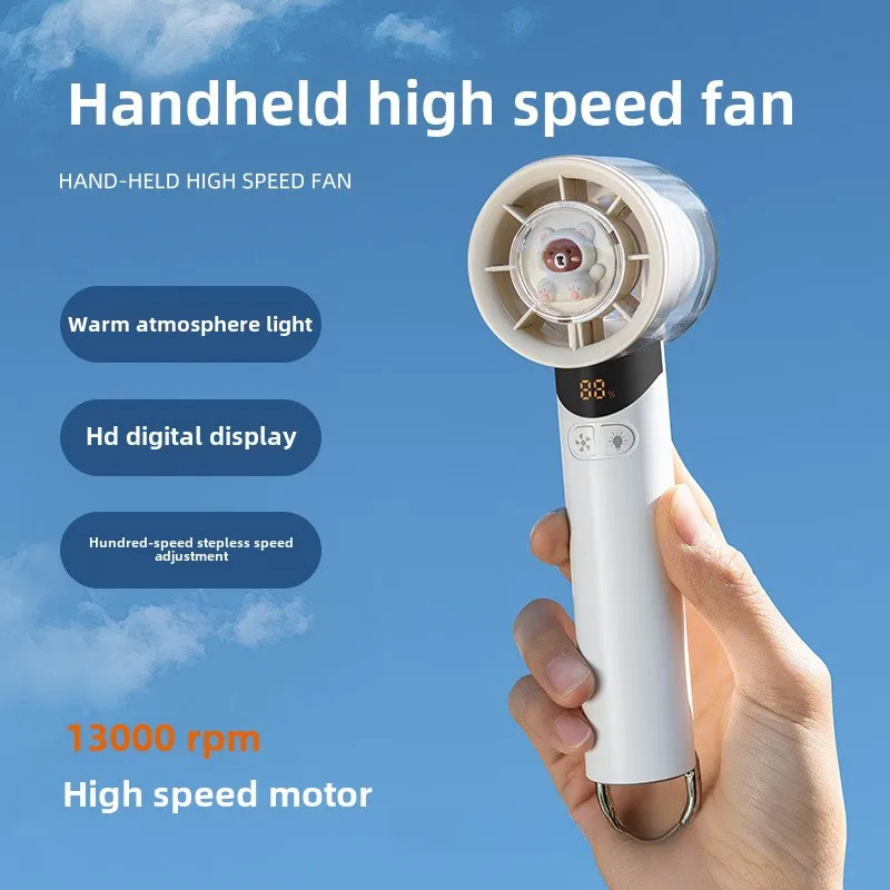 Portable Turbo Handheld Fan, 100 Winds Speeds Adjustable, 3000 mAh Rechargeable Battery, LED Display, Outdoor Camping