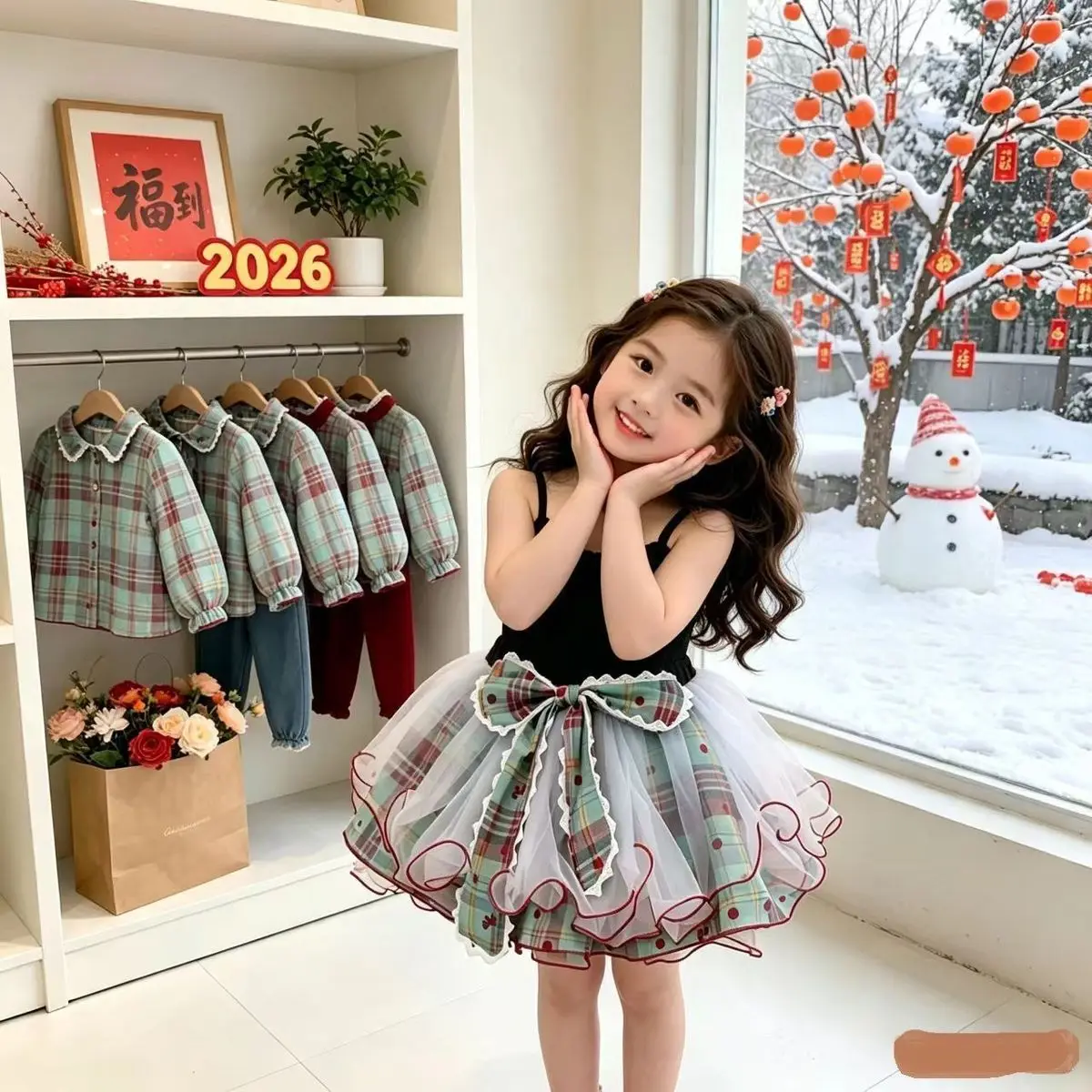 Girls Plaid Skirt Summer New Style Children's Butterfly Knot Bloomer Skirt Baby Girl's Plaid Dress with Bow Skirt